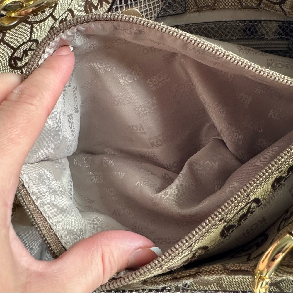 Michael Kors Monogram Snake Print Shoulder Bag - Picture 5 of 12